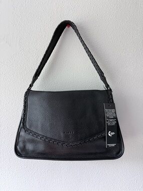 Aimee Kestenberg All For Love Black Pebbled Leather Shoulder Bag Whip Stitch